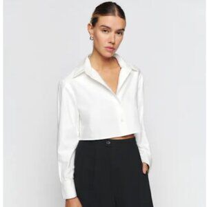 Reformation White Cropped Button-Down Shirt
